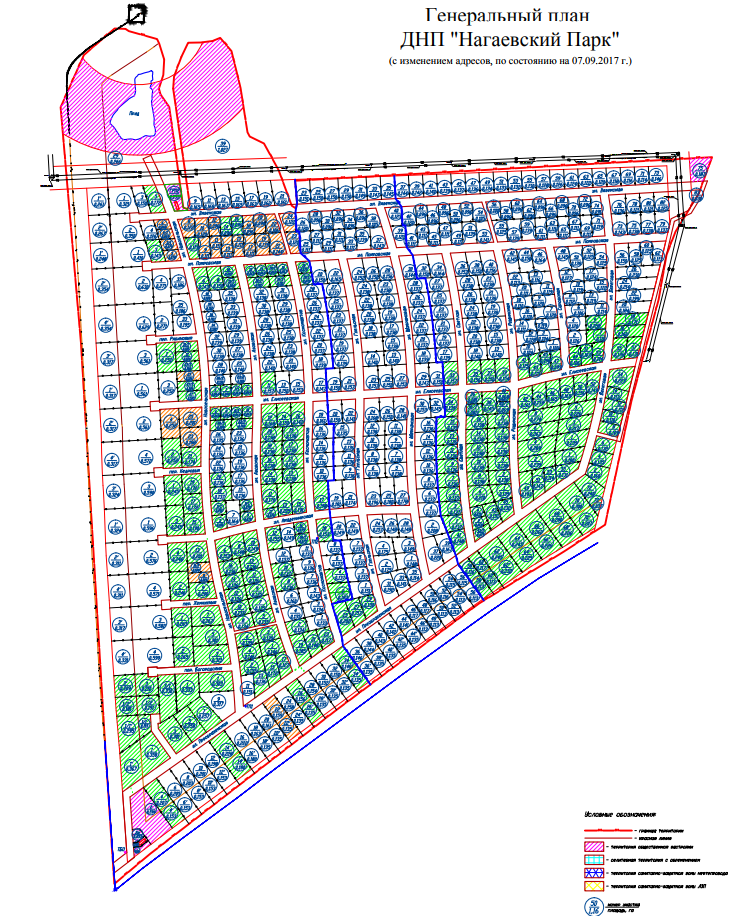 Нагаевский парк. Схема генерального плана коттеджного поселка чертеж.